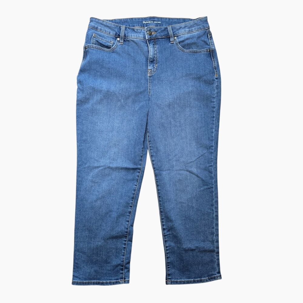 Style & Co Womens Curvy Capri Denim Jeans Size 14 Blue Stretch Straight Leg